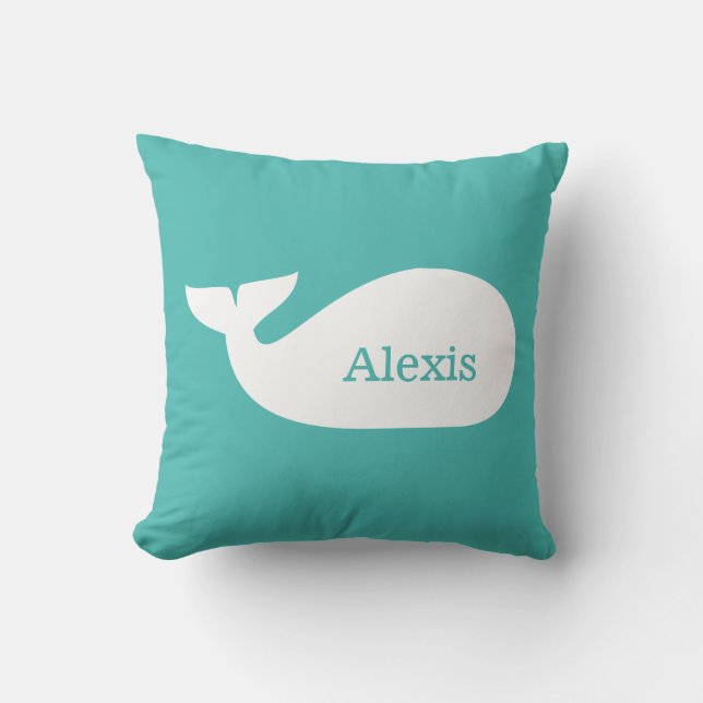 Aqua Whimsical Whale Personlig Children's Kudde (Framsida)