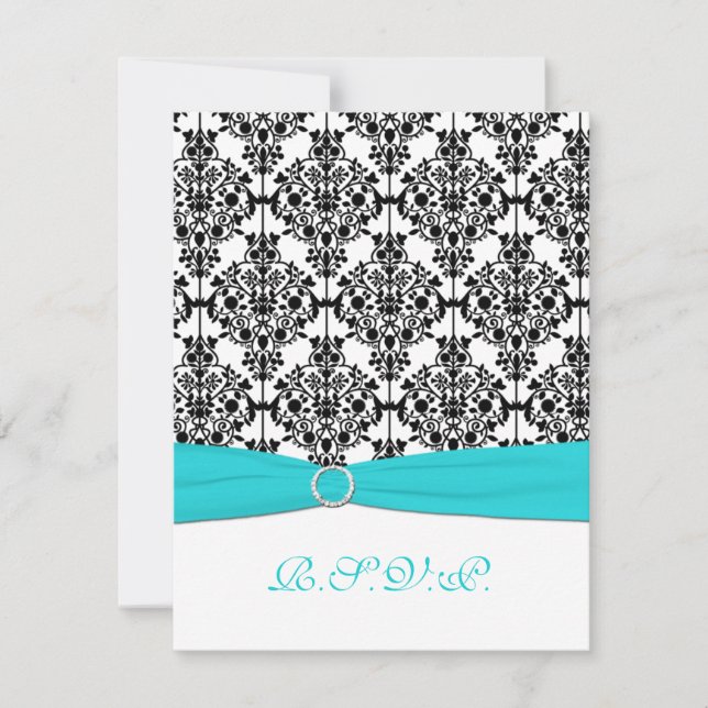 Aqua, White, Black Damask II OSA kort (Framsida)
