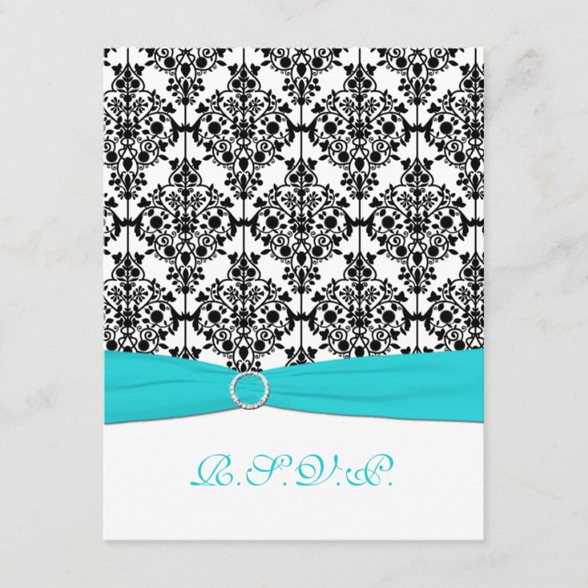 Aqua, White, Black Damask II OSA kort (Framsida)