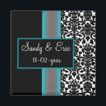 Aqua White Black Damask Wedding-inbjudningar Magnet<br><div class="desc">Aqua White Black Damask Wedding-inbjudningar</div>
