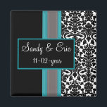 Aqua White Black Damask Wedding-inbjudningar Magnet<br><div class="desc">Aqua White Black Damask Wedding-inbjudningar</div>