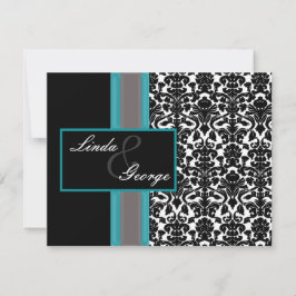 Aqua White Black Damask Wedding-inbjudningar OSA Kort