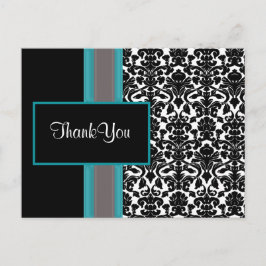 Aqua White Black Damask Wedding-inbjudningar Vykort