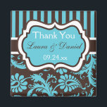 Aqua, White, Brown Damask Wedding Favor Magnet<br><div class="desc">Den här akvblåa,  vita och bruna rand med fuktig bröllopsmagnet matchar den bröllopsinbjudan som visas nedan. Texten är allt anpassade så att du kan ändra den till ett spara datum magneter. Om du behöver hjälp med att anpassa det här kan du skicka e-post till niteowlstudio@gmail.com för hjälp.</div>