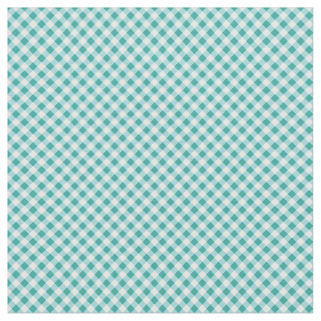 Aqua White Gingham Tyg (Närbild)
