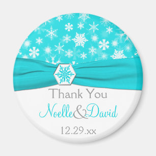 Aqua, White, Grått Snöflingor Wedding Favor Magnet