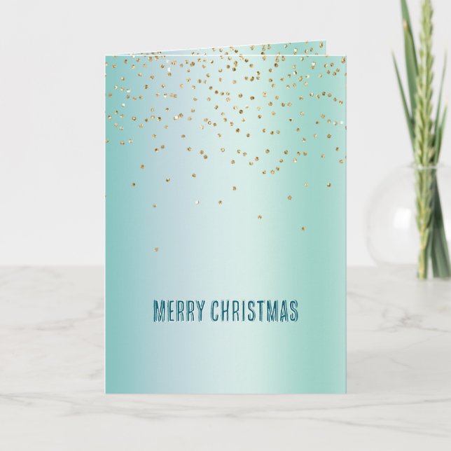 Aqua White Mint Gold Confetti Christmas Kort (Framsida)
