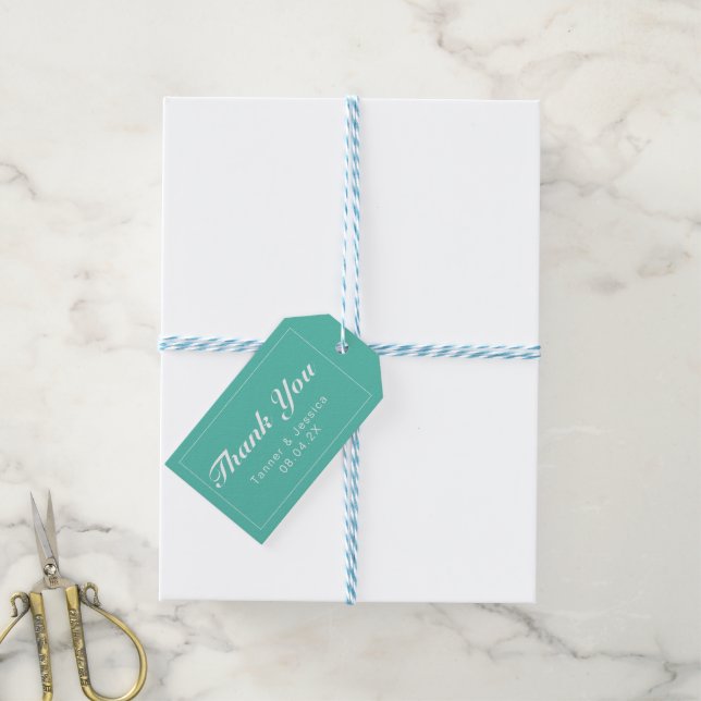 Aqua & White Modern Minimalist-Tack Presentetikett (With Twine)