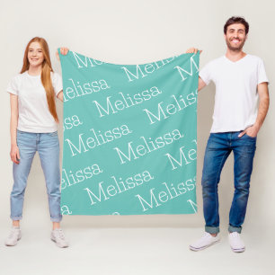 Aqua & White Novelty Namn Fleece Blanket