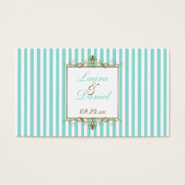 Aqua, White Rand Guld Scrolls  Wedding Favor Märkr Visitkort