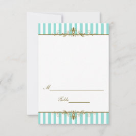 Aqua, White Rand med Guld Scrolls Placecard Inbjudningar