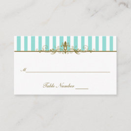 Aqua, White Rand med Guld Scrolls Placecard Placeringskort