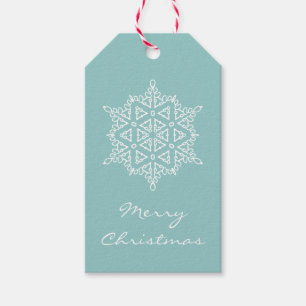 Aqua White Snowflake-Helgdag Presentetikett