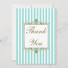 Aqua, White Stripes Guld Scrolls FOTO Tack Kort