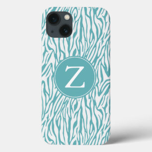 Aqua White Zebra tryck Monogram