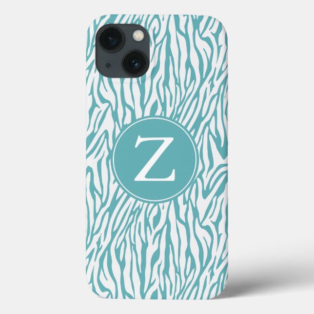 Aqua White Zebra tryck Monogram (Baksida)
