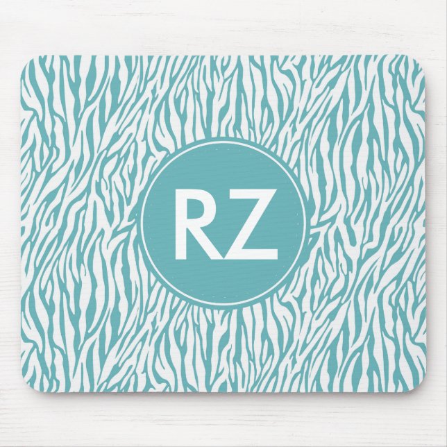 Aqua White Zebra tryck monogram Musmatta (Framsidan)