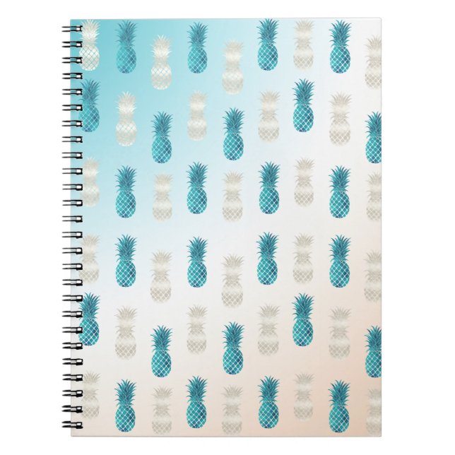 Aqua WhiteTropical Glam Pineapples Anteckningsbok (Framsidan)