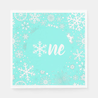 Aqua Winter First Birthday Snowflake One Napkins Pappersservett
