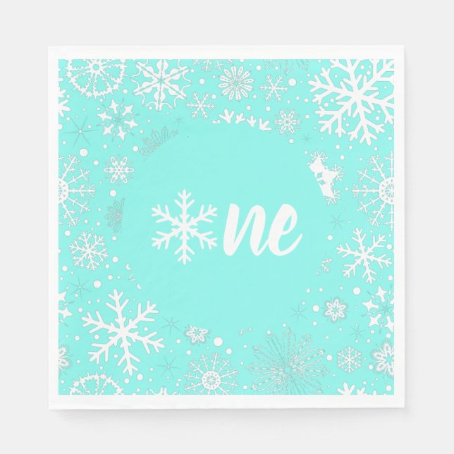Aqua Winter First Birthday Snowflake One Napkins Pappersservett (Framsidan)