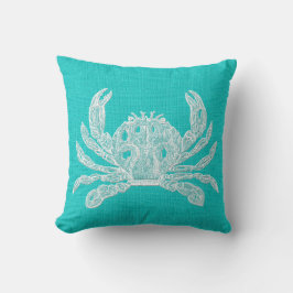 Aqua with White Crab Burlap-utseende Kudde