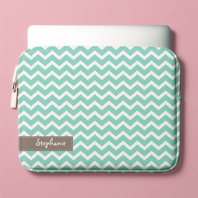 Aqua Zig Zag Chevrons Mönster Laptop Sleeve (Skapare uppladdad)