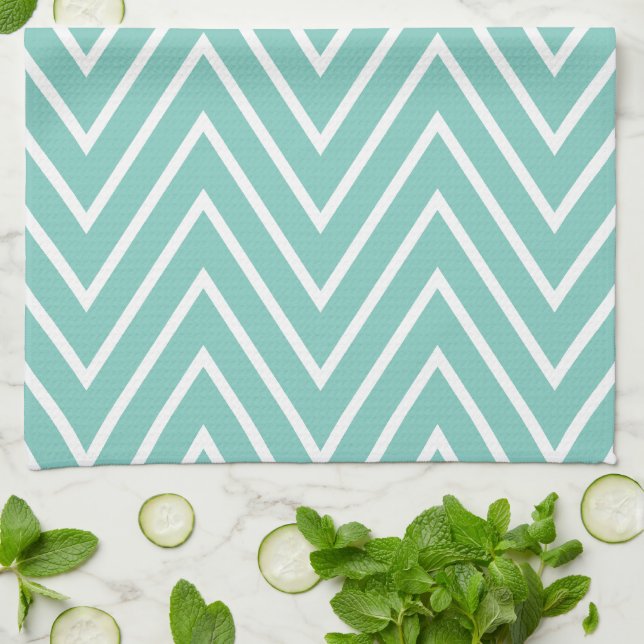 Aqua ZigZag Chevrons Mönster {plocka your färg} Kökshandduk (Vikta)