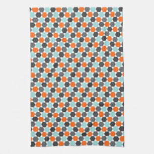 Aquablått, grått, orange geometriskt kökshandduk