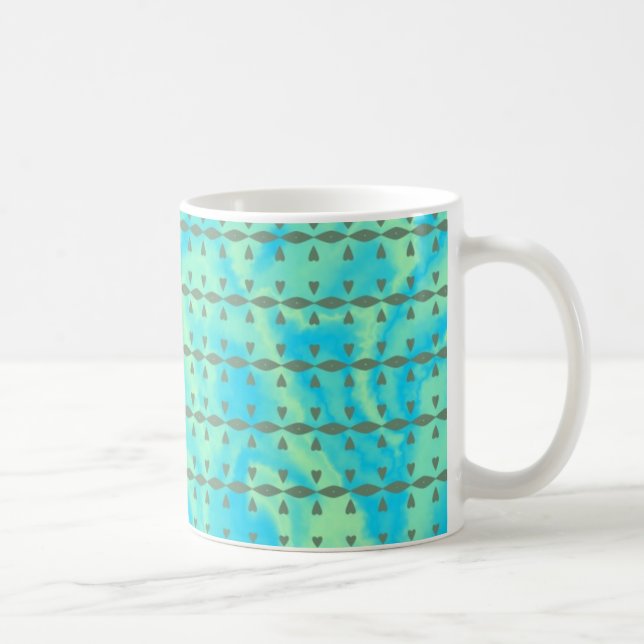 Aquablått och limefrukthjärta fodrar design kaffemugg (Höger)