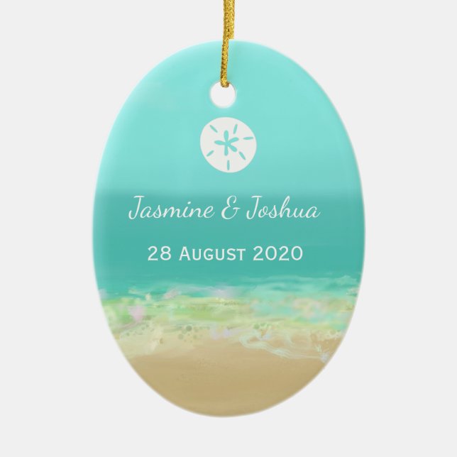 Aquablåttvatten/den målade strandseashoren julgransprydnad keramik (Framsidan)