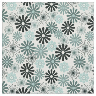 Aquagrått blommar x-stil 1960 tyg