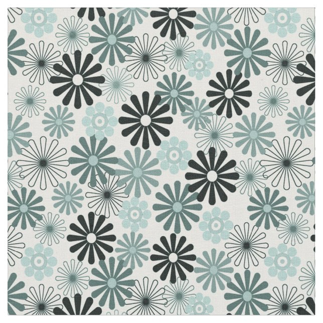Aquagrått blommar x-stil 1960 tyg (Närbild)