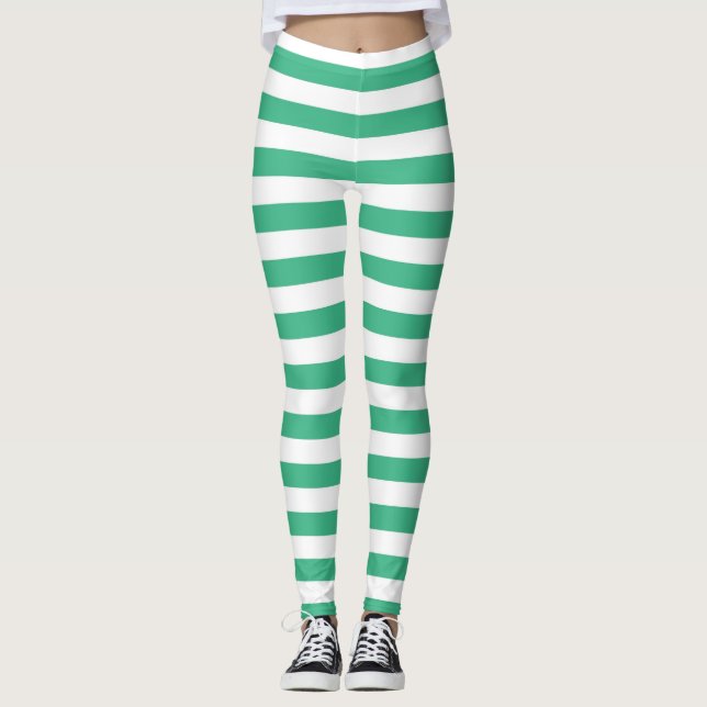 Aquagrönt- och vitrandar leggings (Framsida)