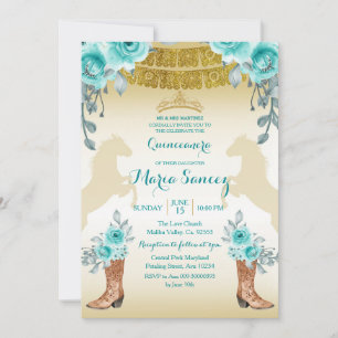 Aqual Teal Turcos1 Horse & Boots Quinceanera Inbjudningar