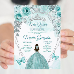Aqual Teal Turcos Butterfly Mis Quince Birthday Inbjudningar