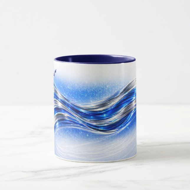Aqualume Flow  – Blue Silver Wave Energy Mug Mugg (Center)