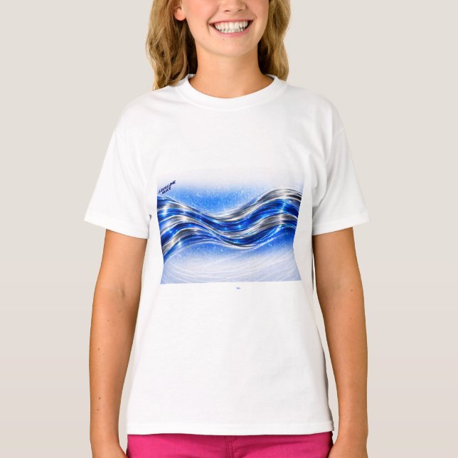 Aqualume Flow Shirt – Blue Silver Wave Energy Desi T (Framsida)