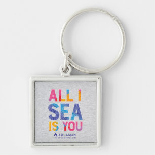 Aquaman "All I Sea Is You" färgfläckig Paisley Fyrkantig Silverfärgad Nyckelring