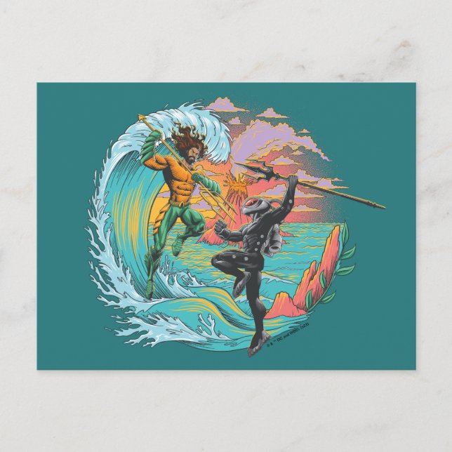 Aquaman & Black Manta Tidvågsvåg Vykort (Framsida)