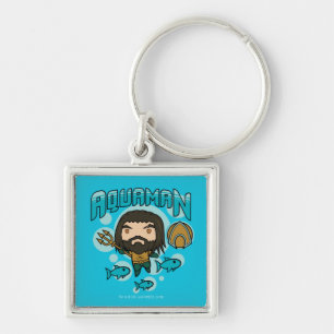Aquaman Chibi Aquaman Undersea Graphic Fyrkantig Silverfärgad Nyckelring