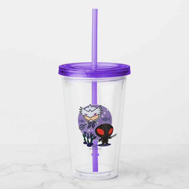 Aquaman | Chibi grafiska Orm & svart Manta Take Away Mugg (Framsida)