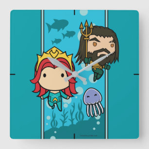 Aquaman   Chibi Mera & Aquaman Undersea Graphic Fyrkantig Klocka
