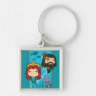 Aquaman Chibi Mera & Aquaman Undersea Graphic Fyrkantig Silverfärgad Nyckelring