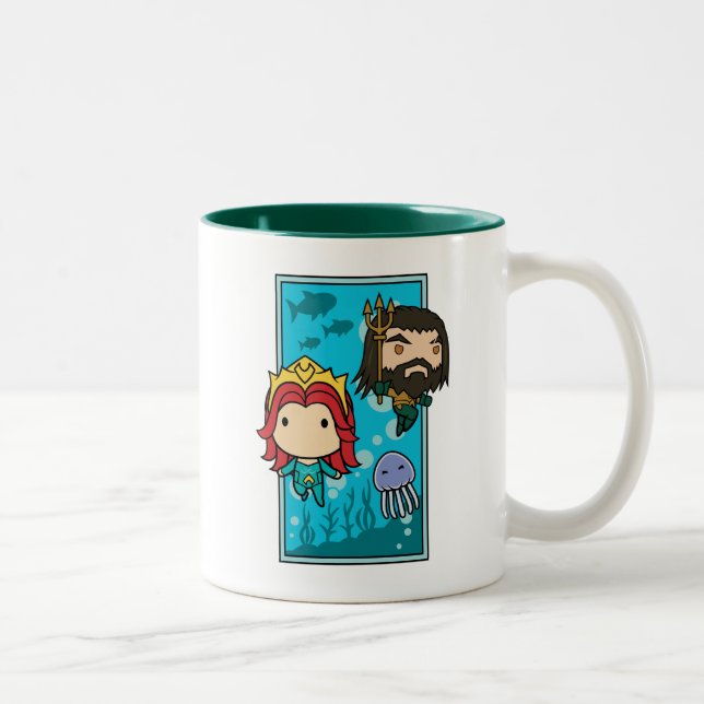 Aquaman | Chibi Mera & Aquaman Undersea Graphic Två-Tonad Mugg (Höger)