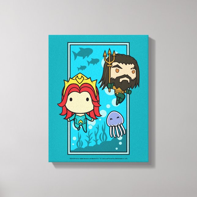Aquaman | Chibi Mera & grafiska Aquaman Undersea Canvastryck (Framsida)