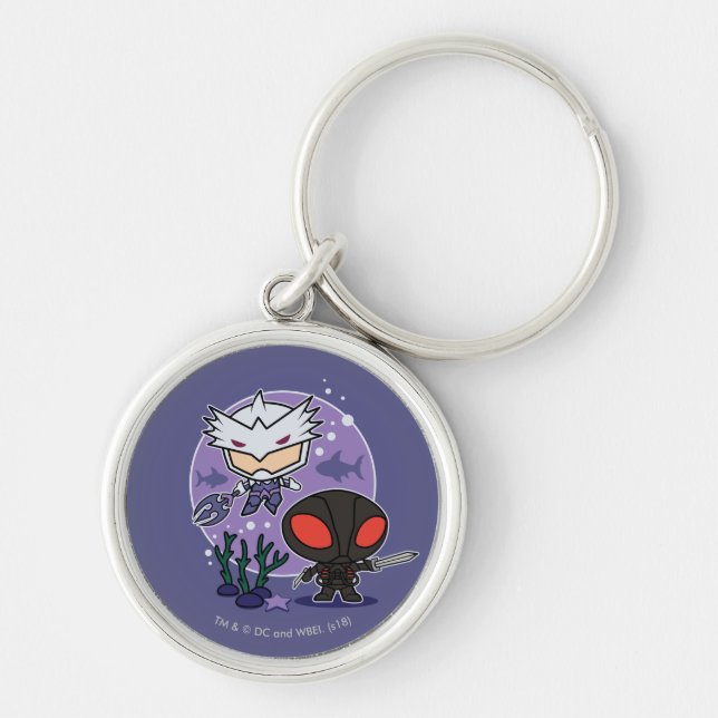 Aquaman | Chibi Orm & Black Manta Undersea Graphic Rund Silverfärgad Nyckelring (Framsidan)
