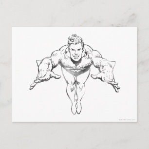 Aquaman Lunging Forward BW Vykort