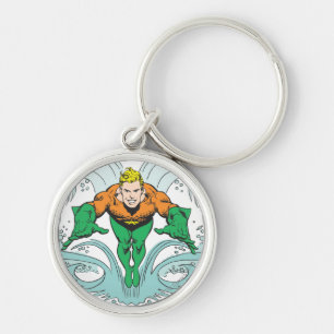Aquaman Lunging Forward Rund Silverfärgad Nyckelring