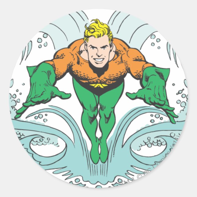 Aquaman Lunging Forward Runt Klistermärke (Framsida)