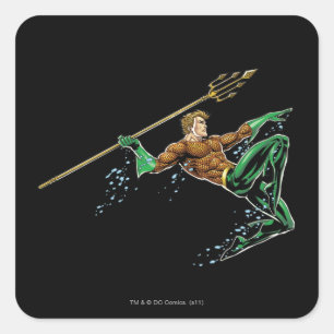 Aquaman Lunging med Spear Fyrkantigt Klistermärke